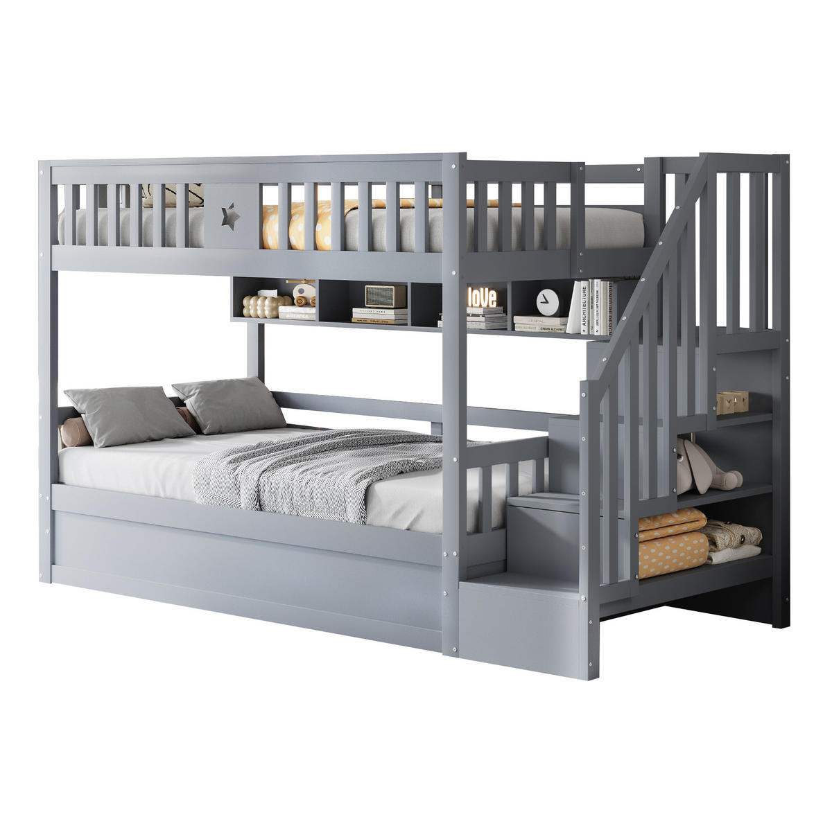 ETAGENBETT mit Stauraum 90x200 cm Kiefernholz Grau - Grau, Holzwerkstoff (90/200cm) - Beauniv