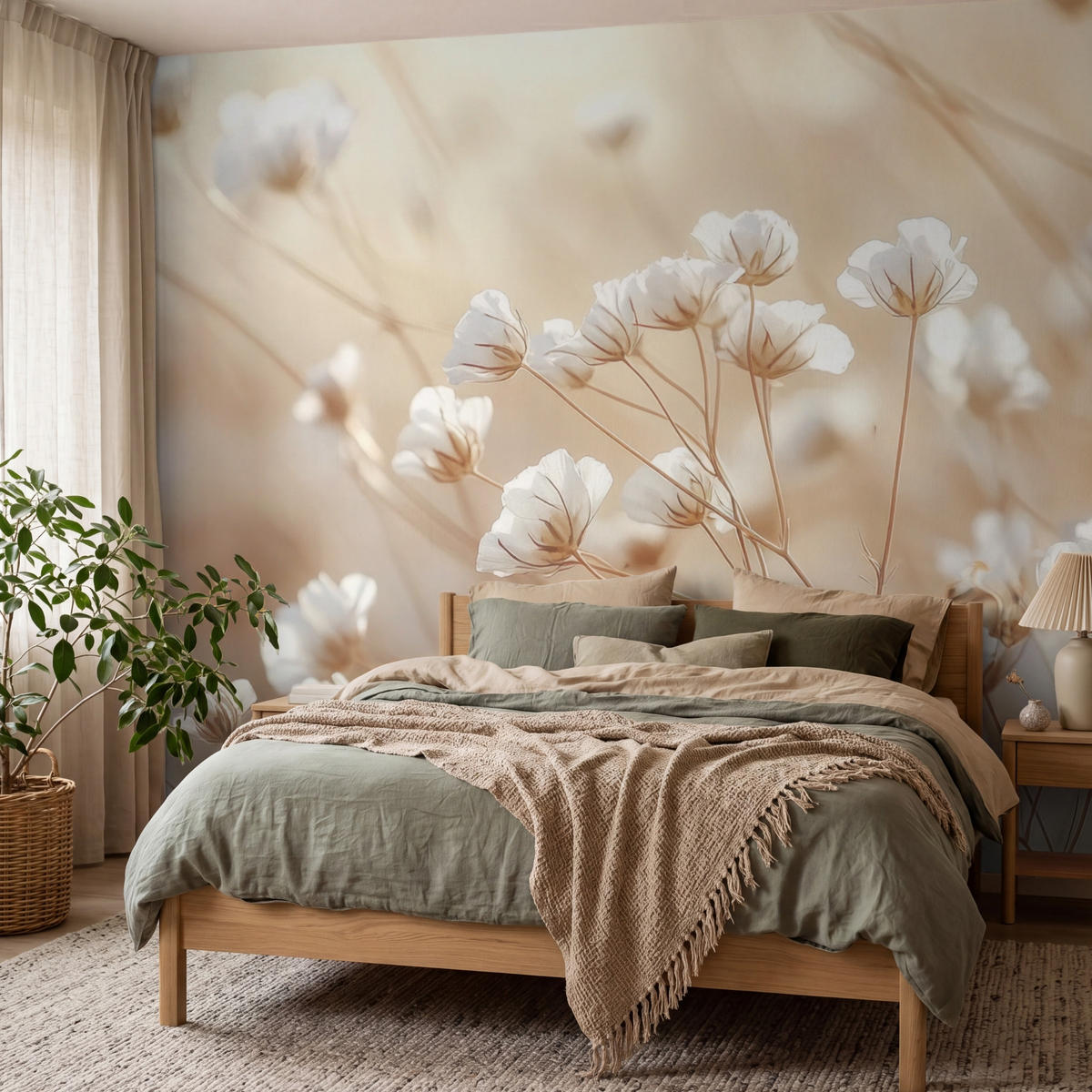 TAPETE - Wild - Blumen - Weiß - 350x280 cm - Creme, Papier (350/280cm) - OnlyWow