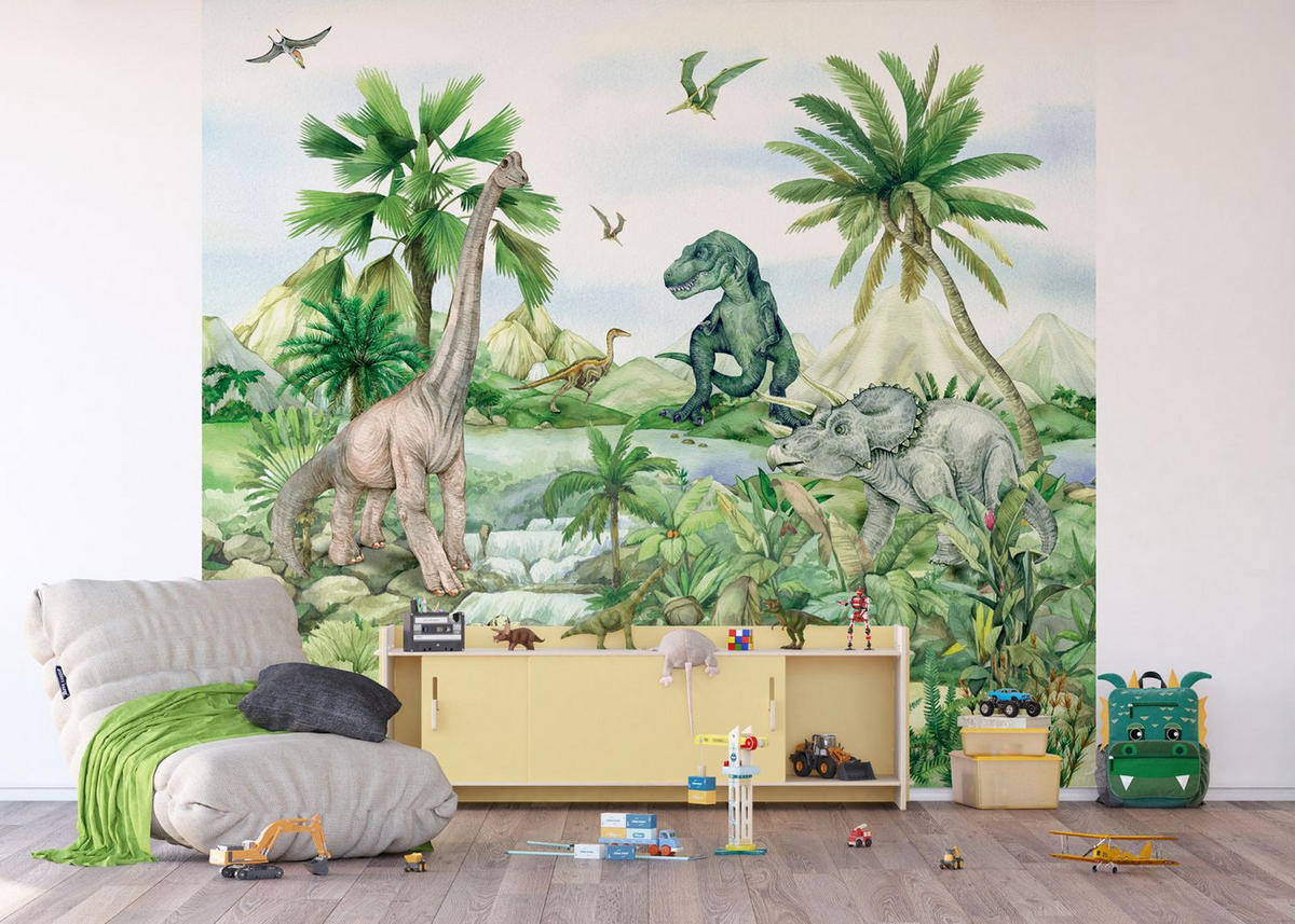 FOTOTAPETE Dinosaurier 270 x 300 cm - Grün, Papier (270/300cm) - Sanders & Sanders