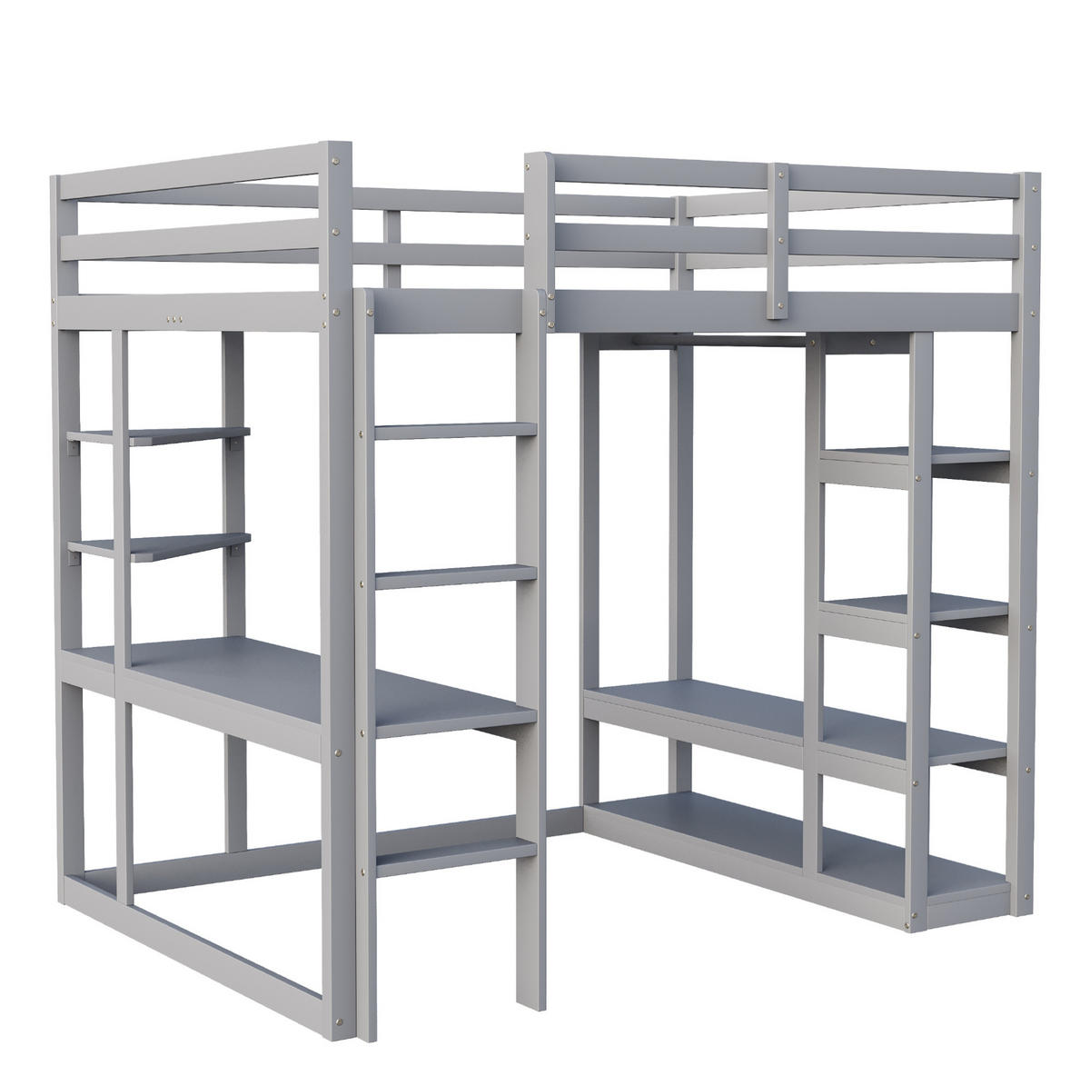 HOCHBETT mit Schreibtisch und Stauraum 140x200 cm Grau - Grau, Holzwerkstoff (140/200cm) - Beauniv