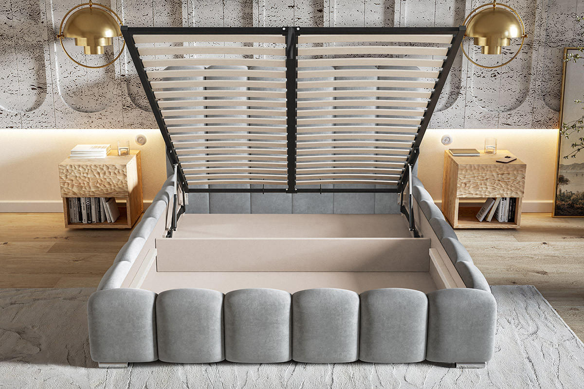 POLSTERBETT 200x200 Pearl, Samtstoff, Bettkasten, Lattenrost, Beige - Beige, Holz/Textil (200/200cm) - Emporius