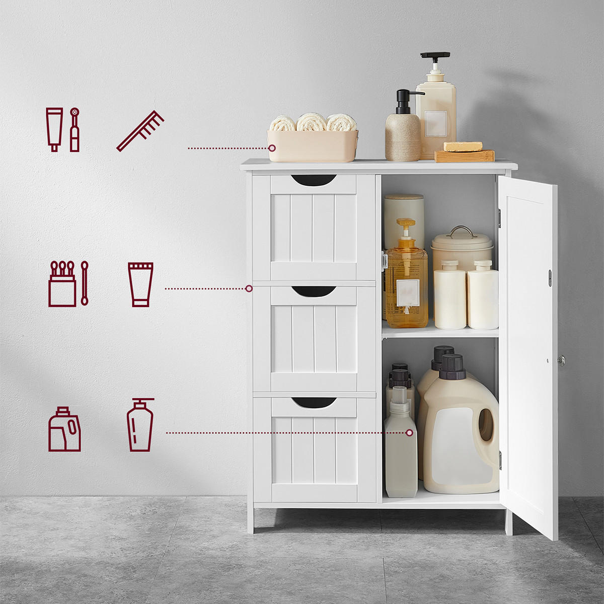 BADEZIMMERSCHRANK mit Doppelspiegeltür, Wandschrank, Aufbewahrungsschrank, wandmontierter Aufbewahrungsschrank, höhenverstellbare Regale, 56 x 13 x 58 - Weiß, Holzwerkstoff (30/81/88cm) - Calicosy