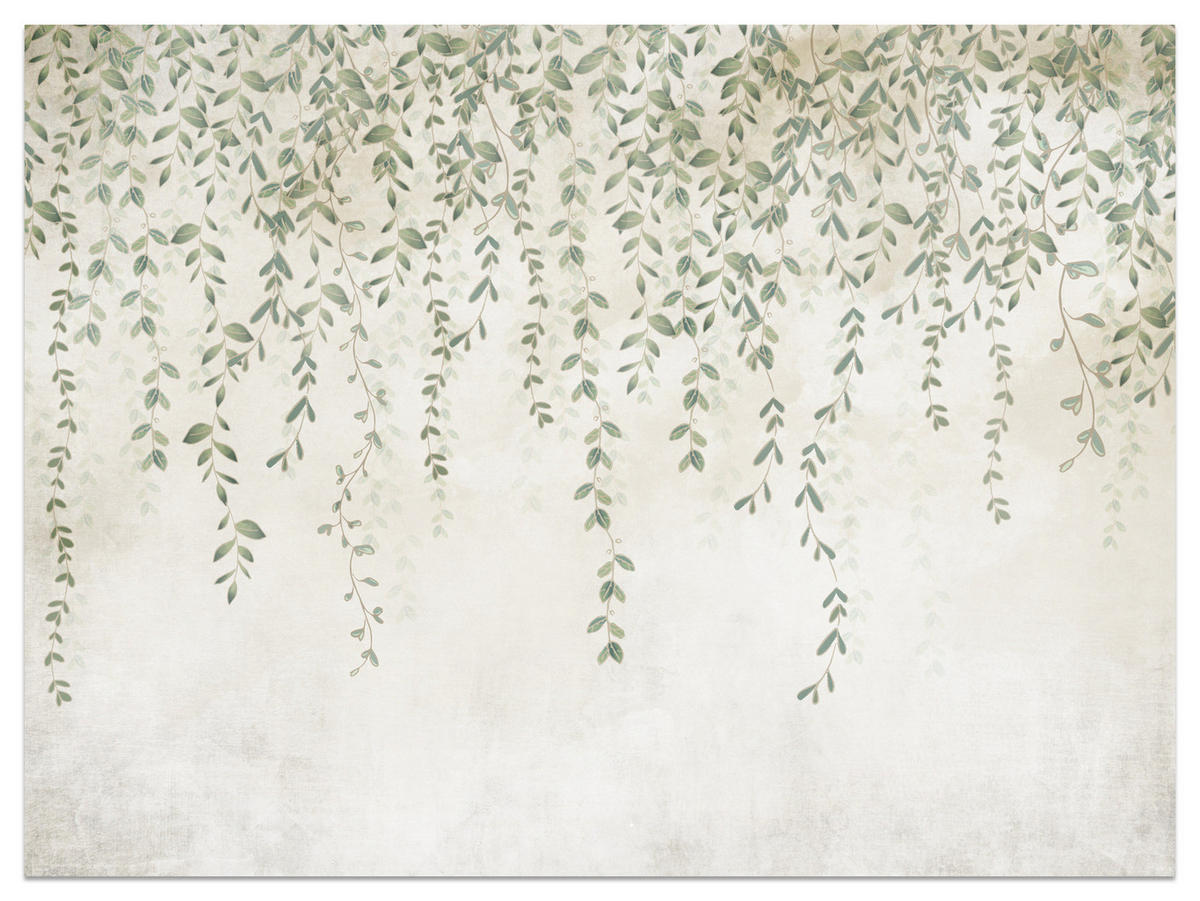 FOTOTAPETE für Wohnzimmer Blätter Pflanzen Natur 300x210 - Beige/Grün, Papier (300/210cm) - Muralo