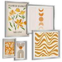 BILDER SET 5er Set - 50x50 cm & 20x30 cm & 40x60 cm Silberner Rahmen - Geometrische Pflanzenmuster - Silberfarben, Kunststoff (40/60cm) - TULUP