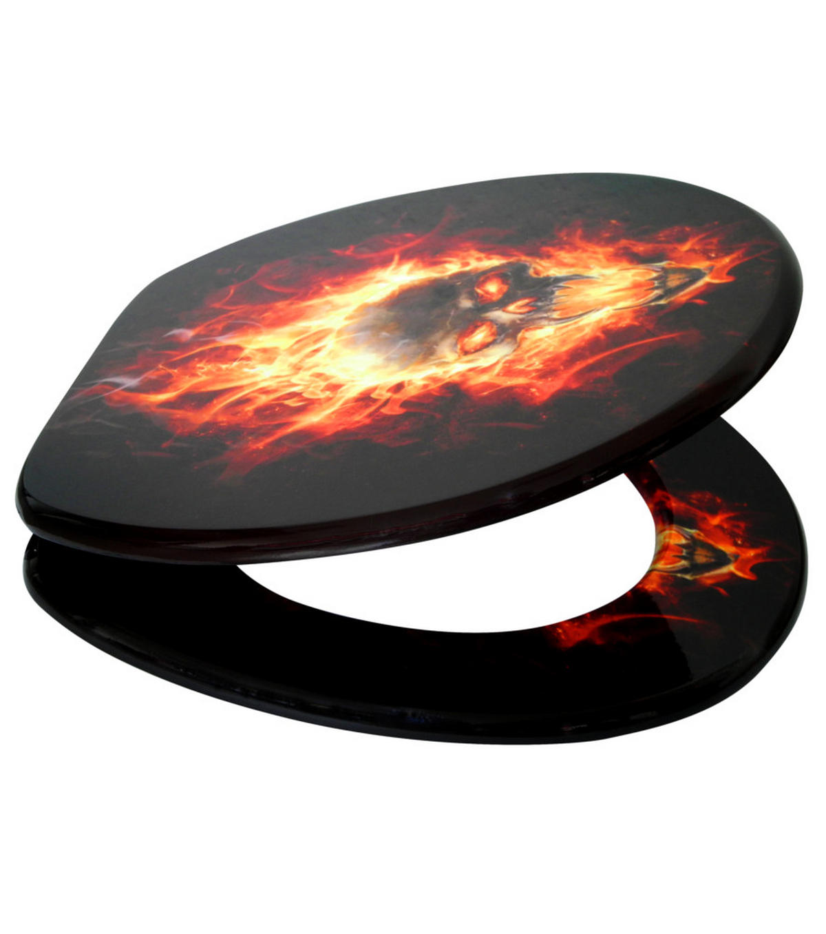 WC-SITZ Totenkopf in Flammen - Schwarz, Holzwerkstoff (38/6/47cm) - Sanilo