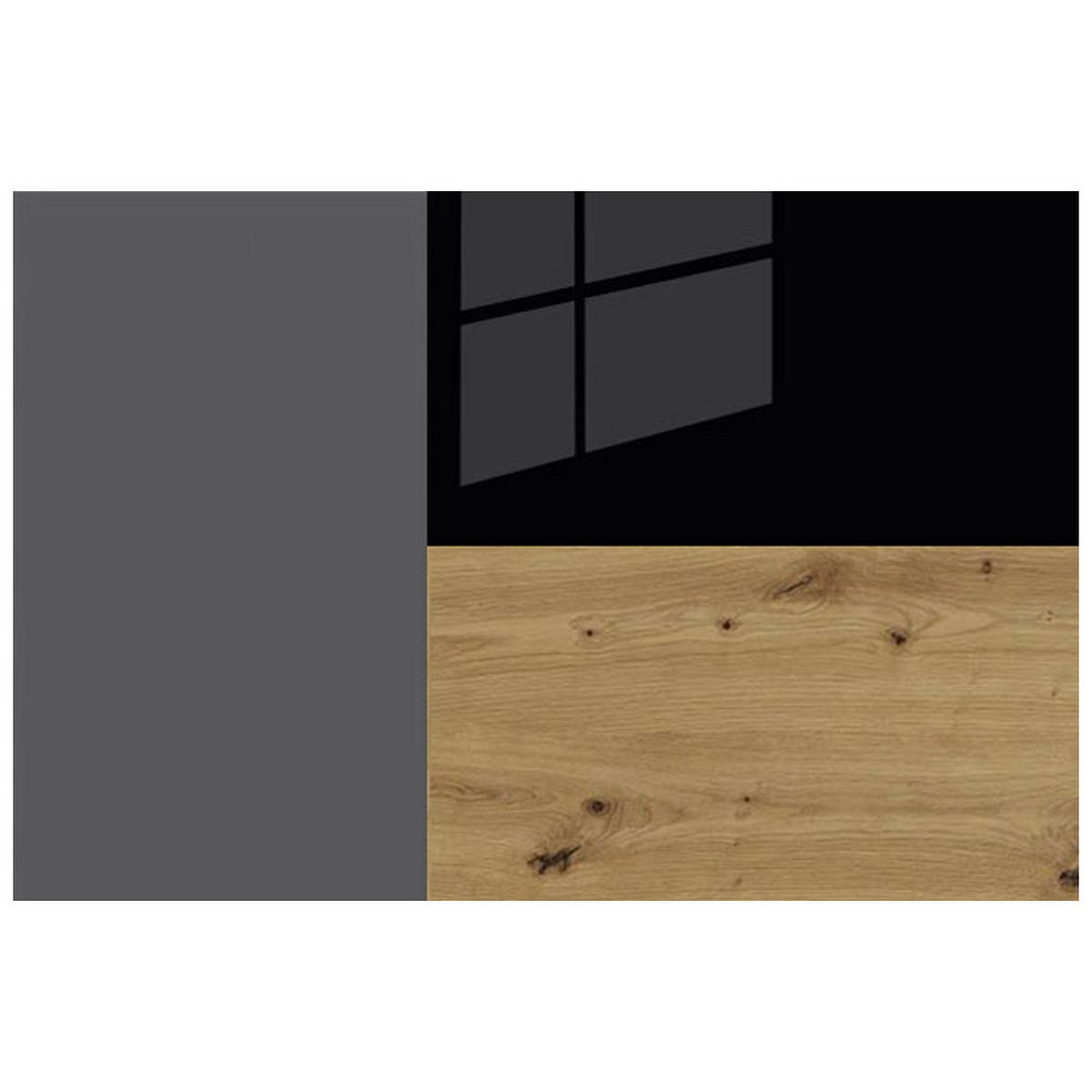 WINKELKÜCHE Florence lava matt / RAL 9005 tiefschwarz Hochglanz (K7); eiche artisan; schwarz matt 19-teilig - Schwarz Hochglanz/Braun, Holzwerkstoff (280/243/245cm) - Feldmann-Wohnen