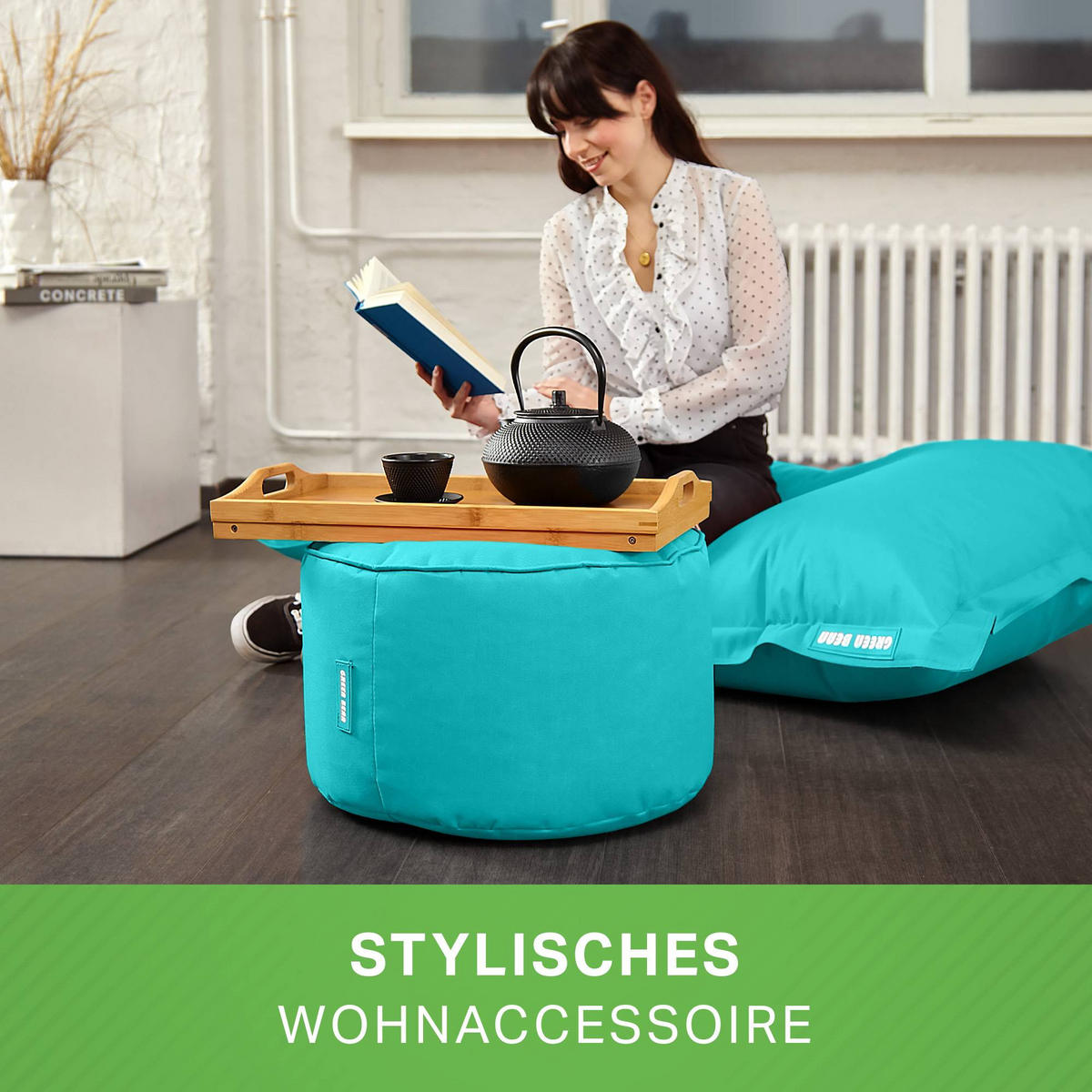 SITZSACK-HOCKER Pouf "Stay" 45x25cm - Türkis, Textil (45/25/45cm) - Green Bean