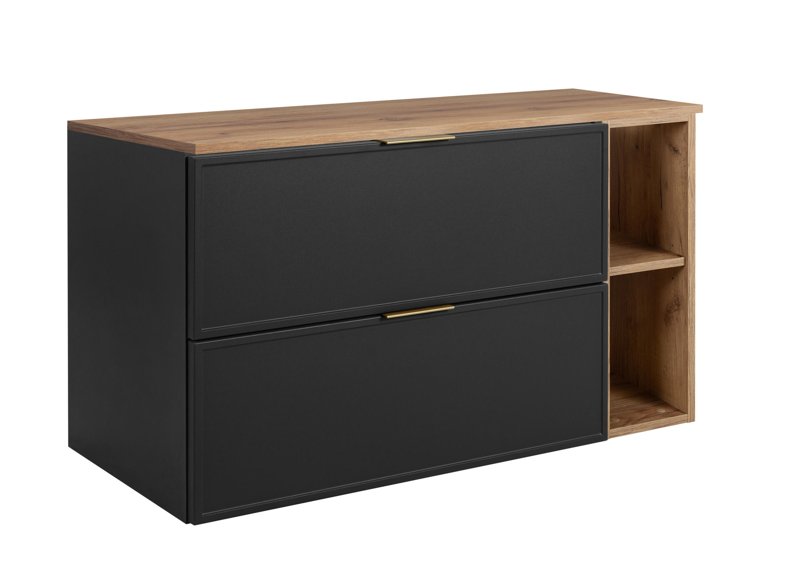 BADEZIMMERSCHRANK, Dunkelgrau / Craft-Eiche, Goldene Griffe, 100 (80 + 20) x 46 x 57 cm - Eichefarben/Goldfarben, Holzwerkstoff/Kunststoff (100/57/46cm) - 3XE LIVING