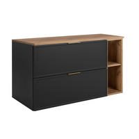 BADEZIMMERSCHRANK, Dunkelgrau / Craft-Eiche, Goldene Griffe, 100 (80 + 20) x 46 x 57 cm - Eichefarben/Goldfarben, Holzwerkstoff/Kunststoff (100/57/46cm) - 3XE LIVING