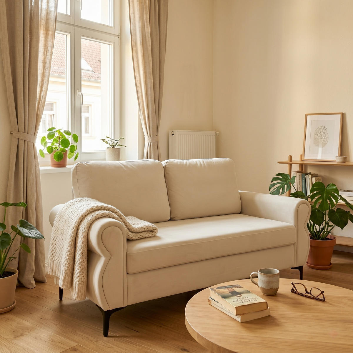 2-SITZER SOFA Polyester Cremeweiß mit Metallfüßen - Creme, Holzwerkstoff/Textil (173.5/92/81cm) - WISHDOR