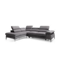 ECKSOFA MESTO Grau Velours-Stoff mit Schlaffunktion - Grau, Holz (280/214cm) - MASSENO