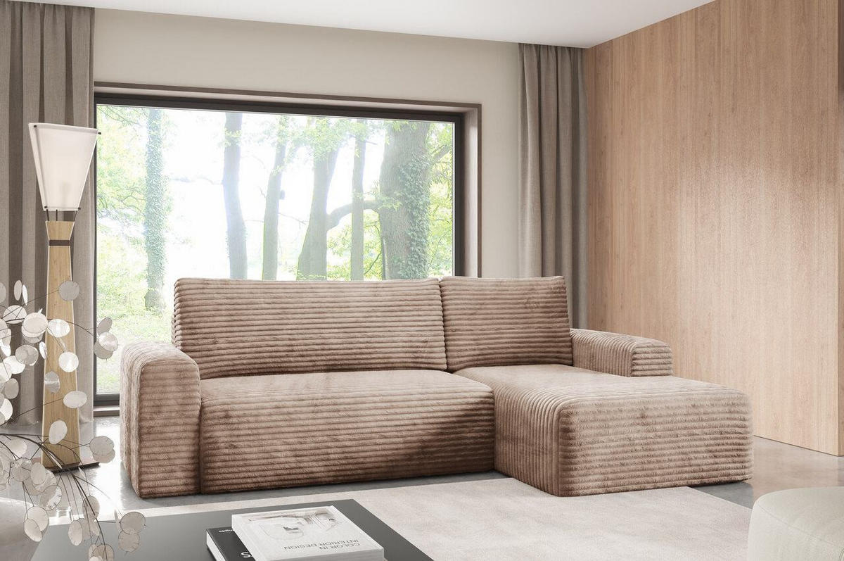 ECKSOFA mit Schlaffunktion Brown - Beige, Textil (268/163cm) - Furnisell