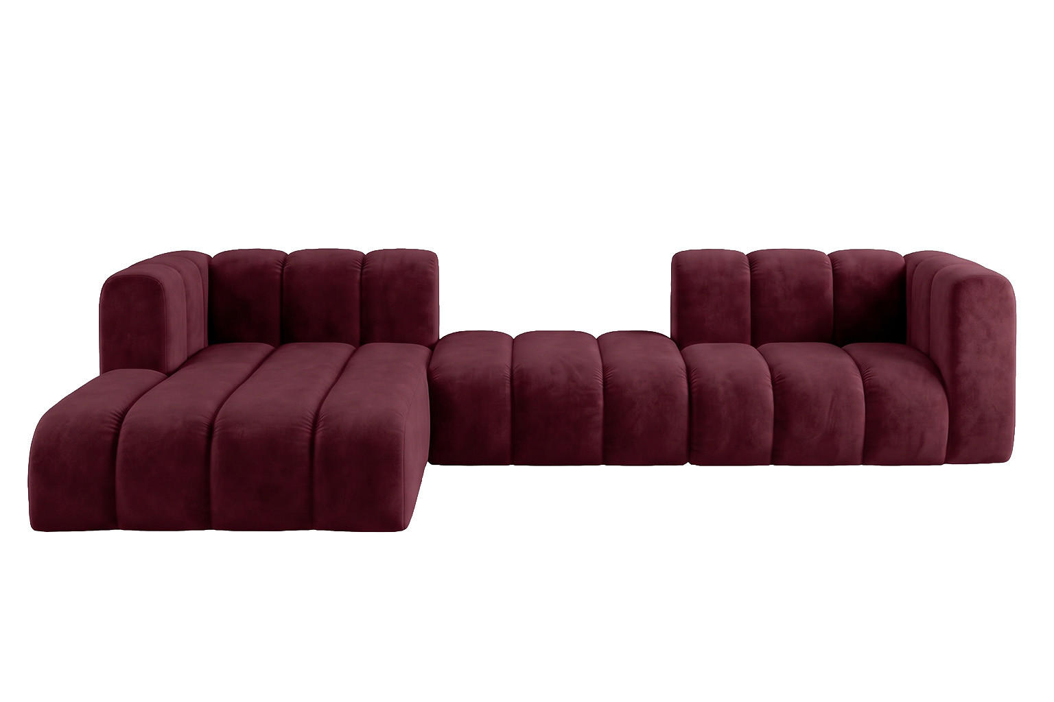 ECKSOFA Modulares In L-Form, Velvet-Stoff Riviera, Rotwein, Links, GRAND 319 cm - Dunkelrot, Holz (319/175cm) - Kaiser Möbel