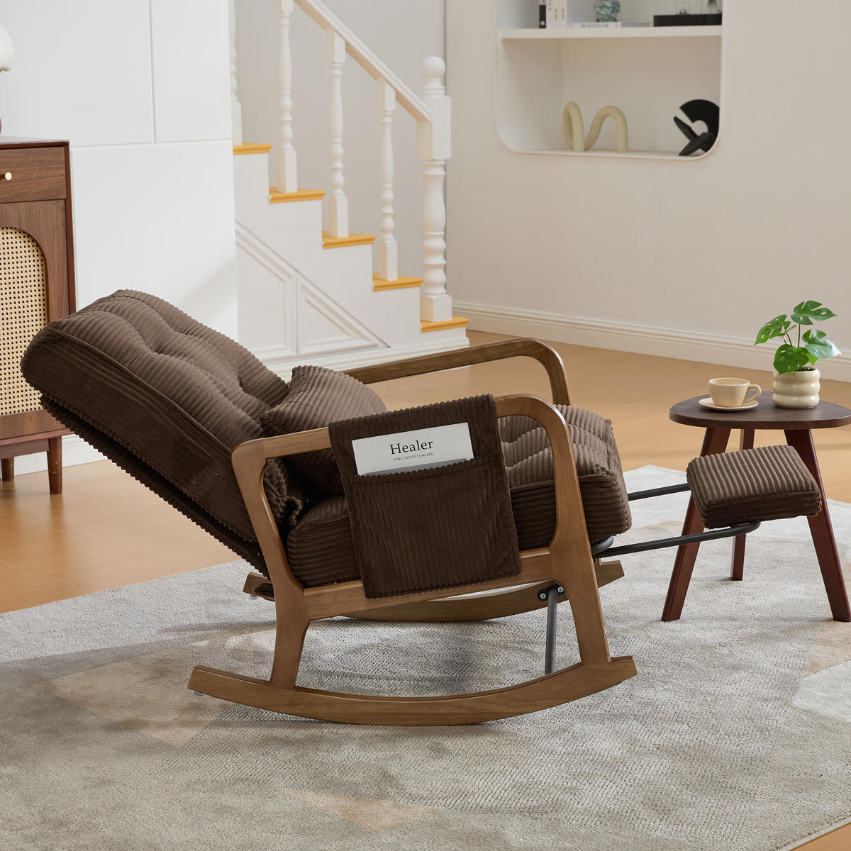 SCHAUKELSTUHL Relaxsessel mit Fußstütze,verstellbarer Rückenlehne,Cord,Braun - Braun, Textil (70/92/80cm) - LVHOM