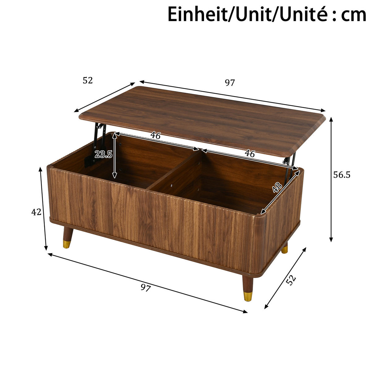 COUCHTISCH 97/52/56,5 cm nussbaum aus MDF höhenverstellbar - Walnussfarben, Holzwerkstoff (97/52/56.5cm) - OKWISH