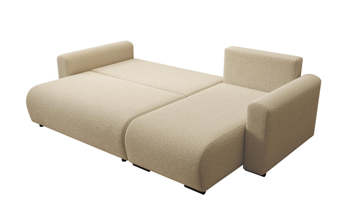 ECKSOFA DORA L, Eckcouch in L-Form mit Schlaffunktion und Bettkasten, Farbe: Creme, Bouclé-Stoff, Ottomane Rechts - Creme, Textil (240/143cm) - Storez24