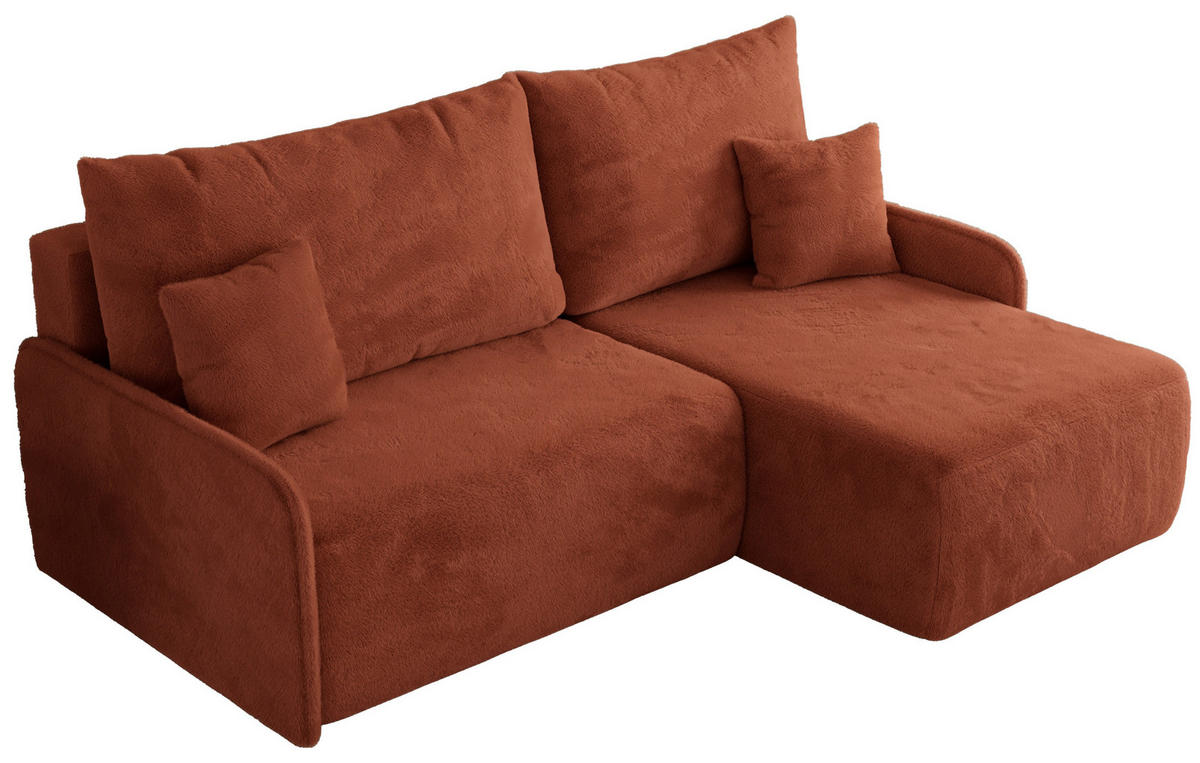 ECKSCHLAFSOFA ARPA L Orange Plüsch - rechts - Schwarz/Orange, Kunststoff/Textil (150/198cm) - MKS