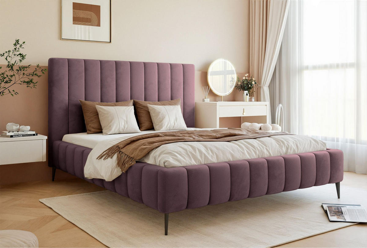 POLSTERBETT Fiarro mit Metallfüßen, Violett, Velours, 160x200 cm - Lila, Textil/Metall (160/200cm) - Selsey