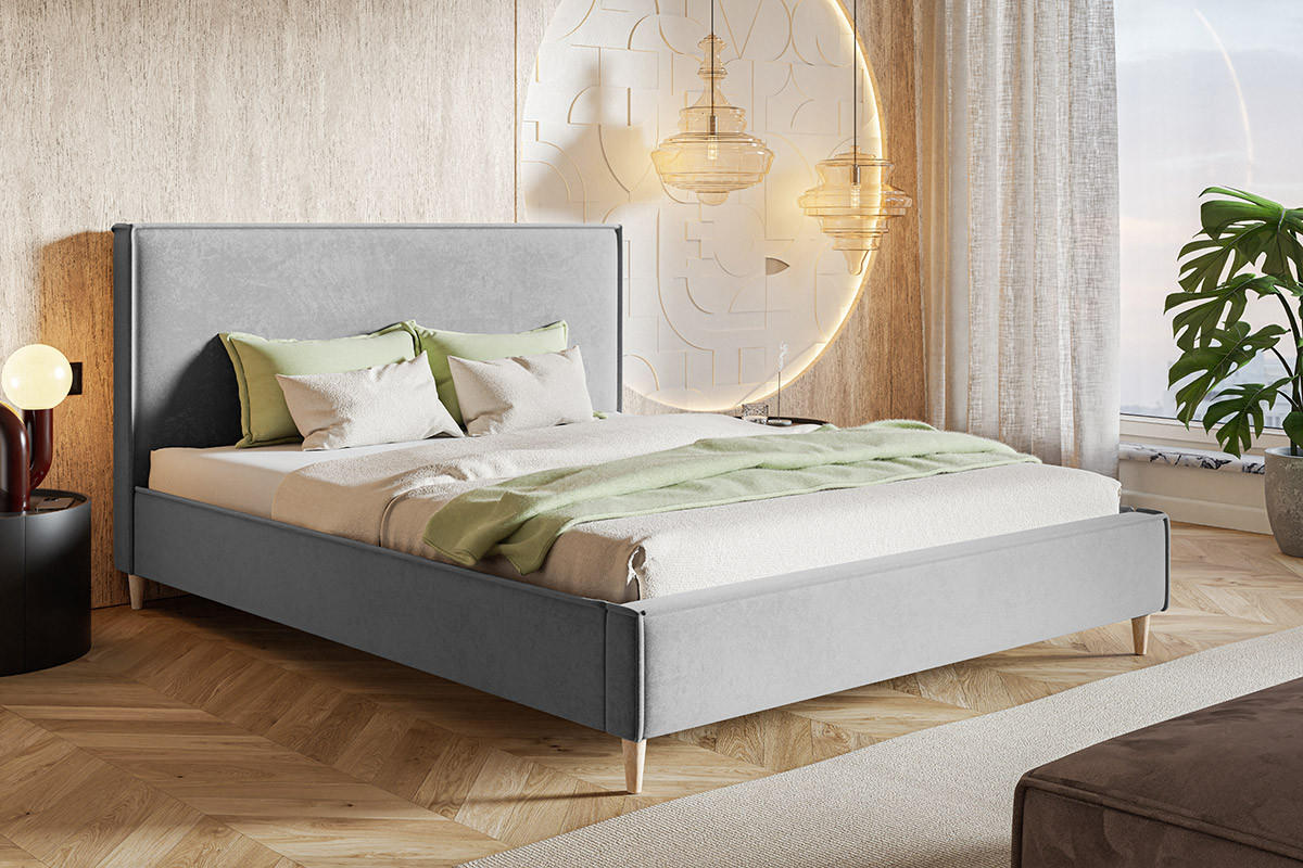BETT Grau LUXO 8 Gepolstert Auf Hohen Beinen 120x200 cm - Grau, Textil (120/200cm) - Sepro Meble