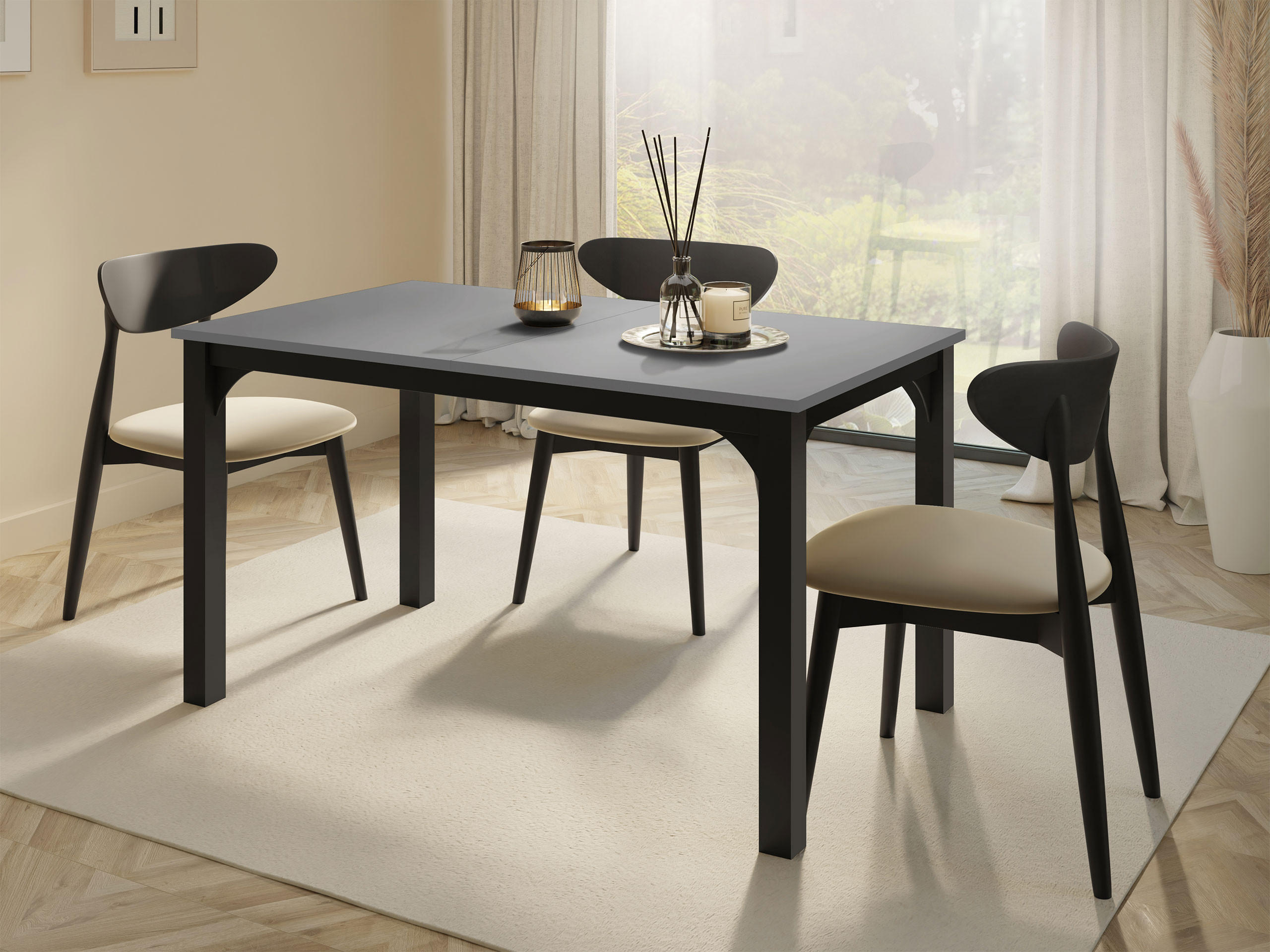 ESSTISCH Focus 140 - Schwarz/Grau, Holzwerkstoff/Metall (80/140/76cm) - MIRJAN24