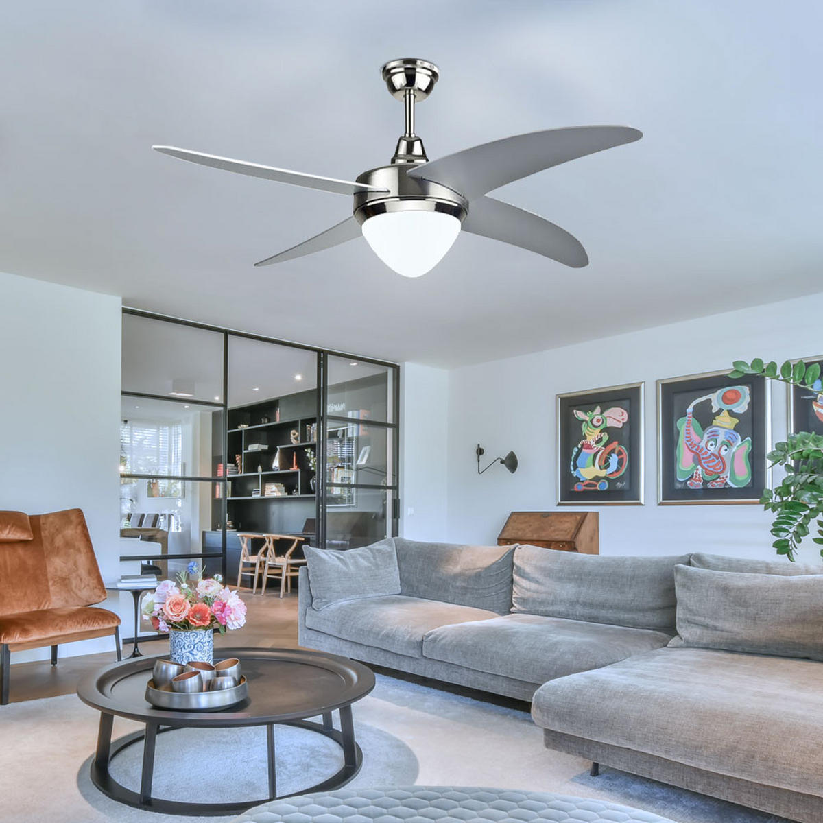 LED DECKENLEUCHTE Ventilator Silber - Silberfarben, Glas (106/106/39cm)