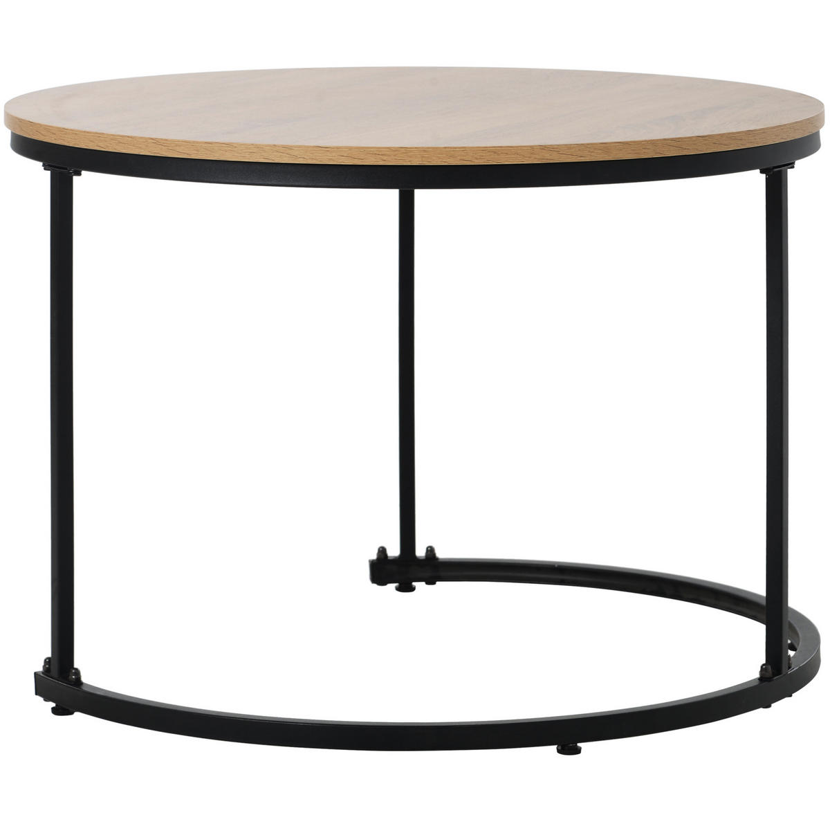 2ER Set runde Couchtische, groß & klein, MDF in Eichefarben, Metallrahmen, 50/70,5 + 45,5/44 cm,Eichefarben - Eichefarben, Holzwerkstoff (70.5/70.5/50cm) - Redom