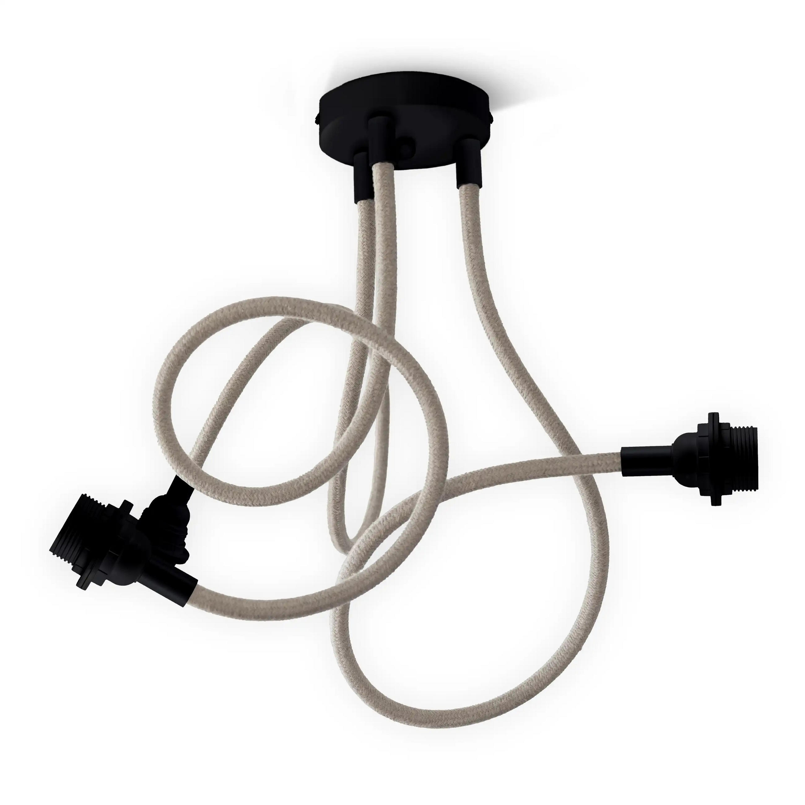 PENDELLEUCHTE TWIST 3 Flammig - Beige/Schwarz, Naturmaterialien (90/12/90cm) - HOOPZI