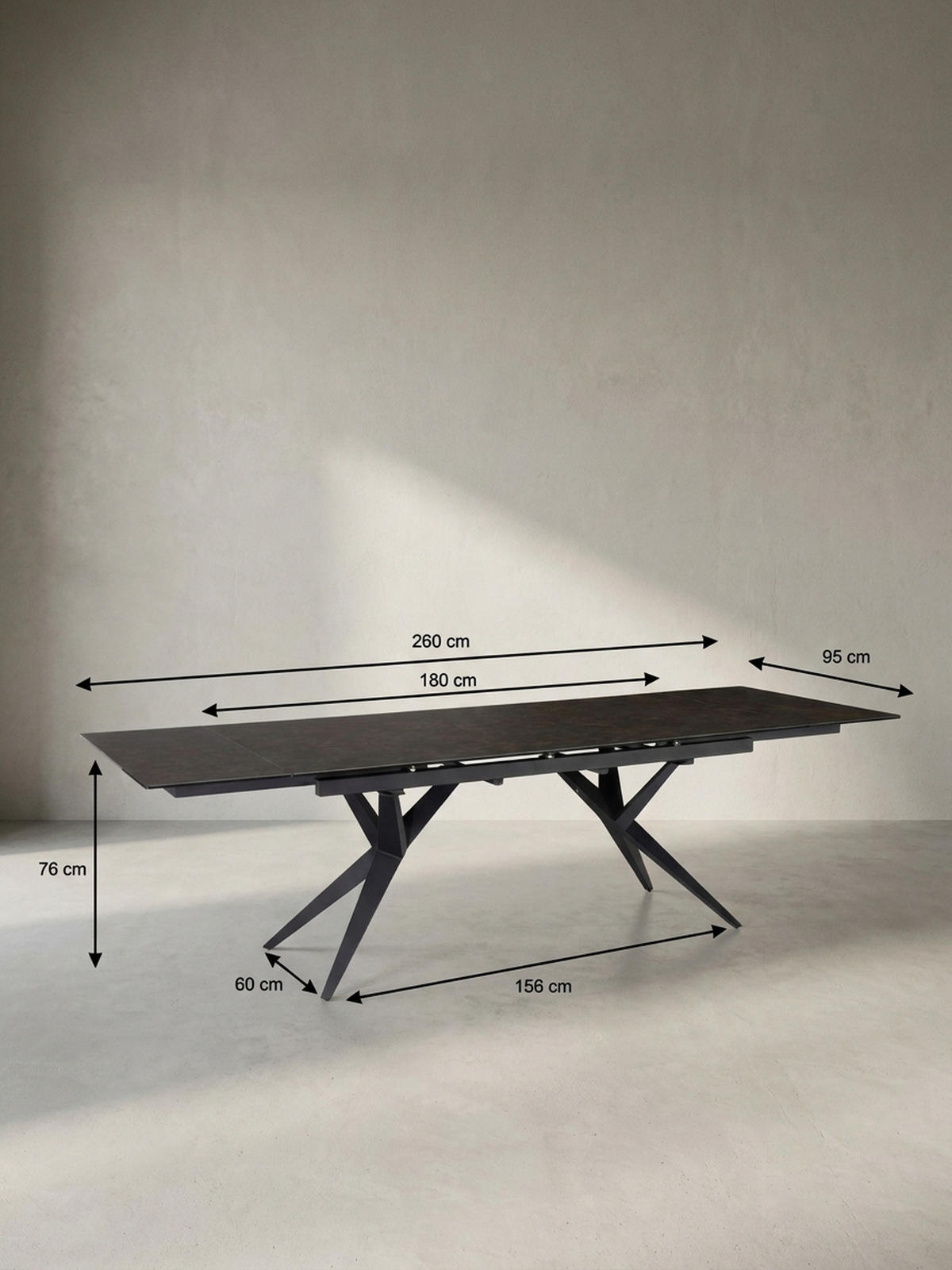 ESSTISCH Ausziehbar Keramik Glas Marmoroptik Groß, Schwarz 180x95x76 cm - Schwarz, Keramik/Metall (95/180/76cm) - KADIMA DESIGN