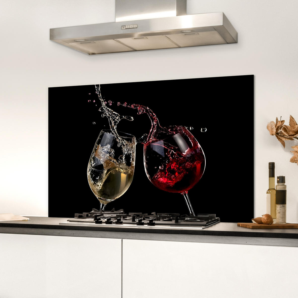 SPRITZSCHUTZ KÜCHE Rotwein - Weißwein - Glas - Schwarz 80x55 cm - Weinrot, Metall (80/0.3/55cm) - MuchoWow