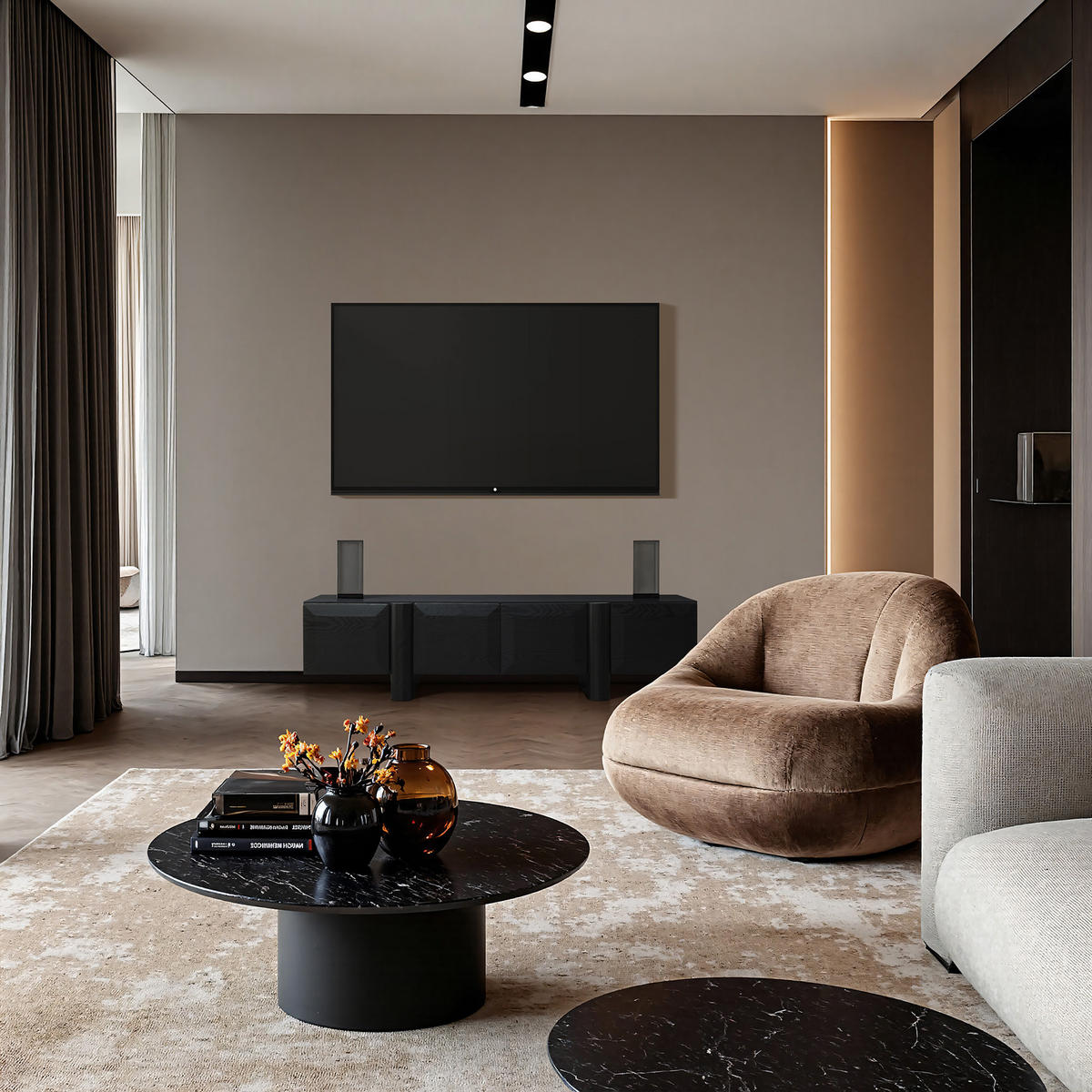 TV-SCHRANK Modern, Schwarz - Breites Lowboard mit 4 Einzel-Schubladen & doppeltem Staufach, MDF TV Board | 160x40x40 cm - Schwarz, Holz (160/40/40cm) - Hometopia