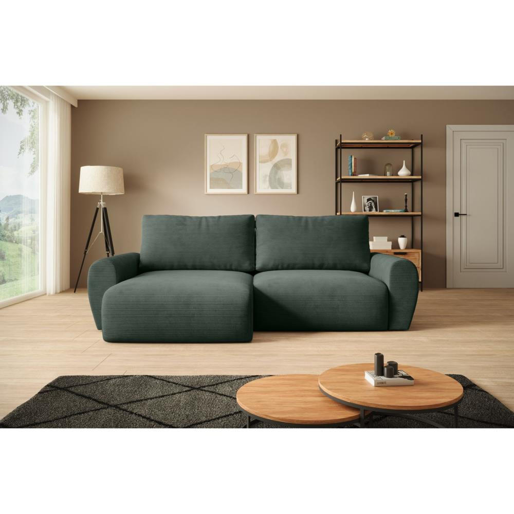 ECKSCHLAFSOFA Poss L grün links - Grün, Textil (253/153cm) - Beautysofa