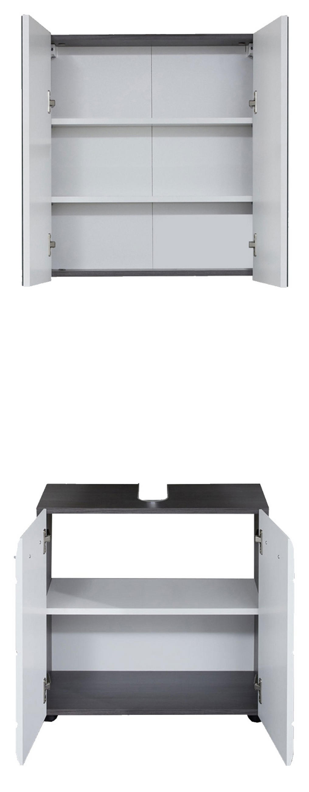 BADMÖBEL-SET weiß Hochglanz, grau Rauchsilber 2-teilig 60 cm, Badkombination in modernem Design - Weiß Hochglanz/Silberfarben, Glas/Holzwerkstoff (60/182/31cm) - Top.Furn