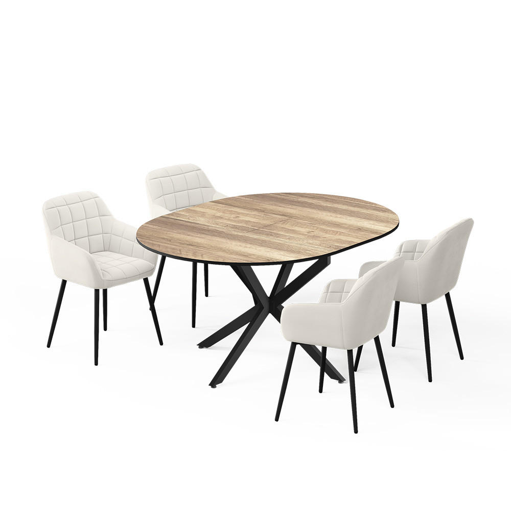 Vicco Esstisch-Set Wildeiche, Schwarz 120x76.5x120 cm