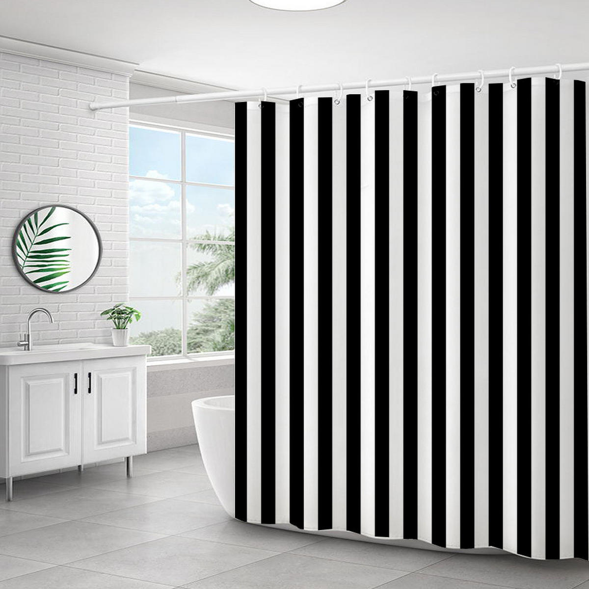 DUSCHVORHANG Schwarz Weiß gestreift 180 x 210 cm wasserdicht Dekoration für Zuhause Badezimmer - Multicolor, Textil (210/180cm) - MCBOSON