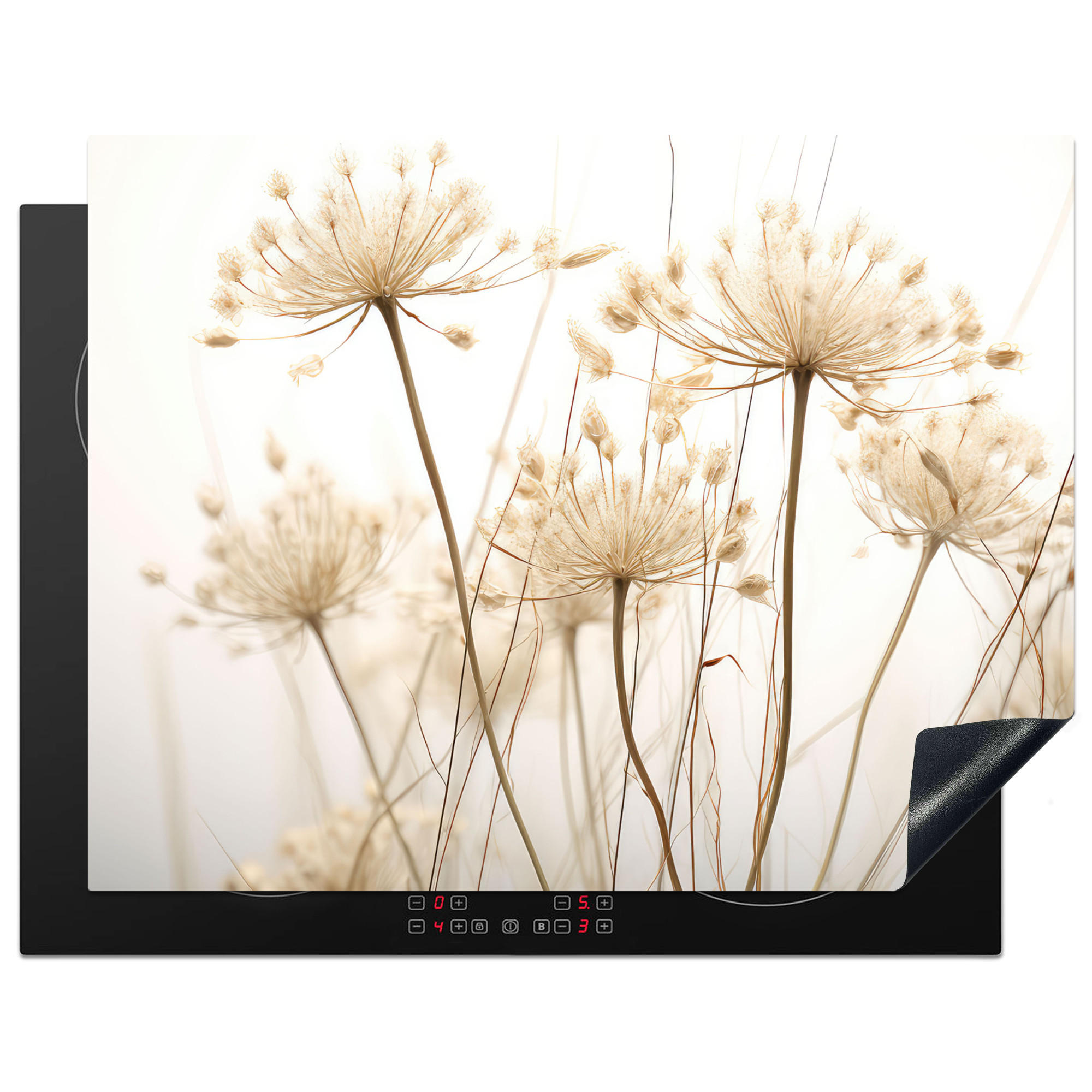 HERDABDECKPLATTE Blumen - Weiß - Sonnenlicht 77x59 cm - Ecru, Kunststoff (77/0.2/59cm) - MuchoWow
