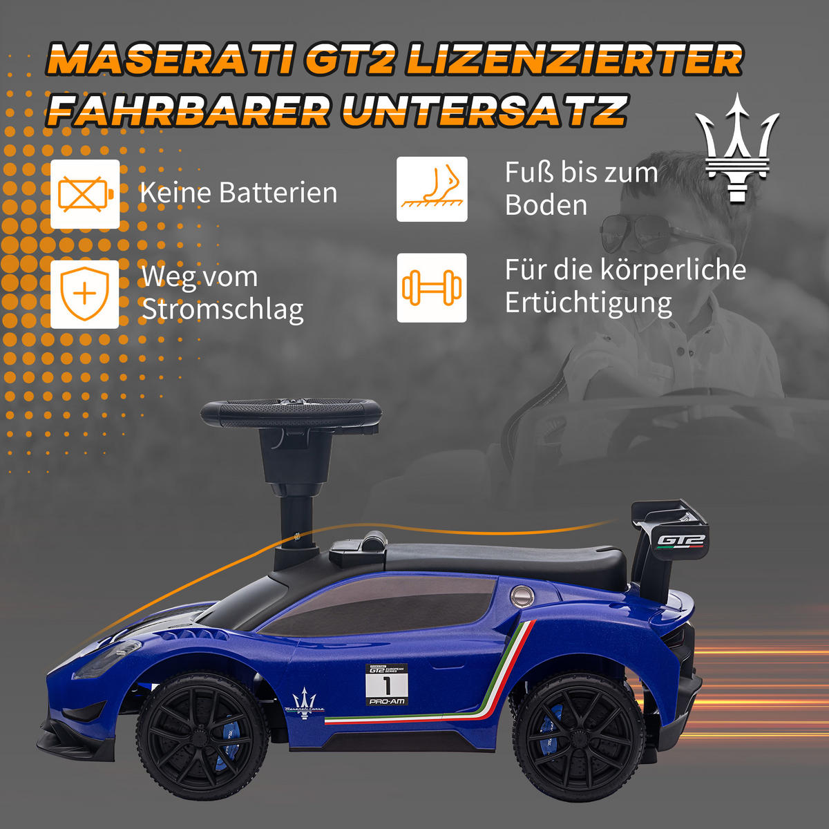 RUTSCHAUTO, Lizenzfahrzeug, interaktive Hupen- und Musikknöpfe, Kunststoff und Stahl, Blau - Blau, Kunststoff/Metall (65/29/37cm) - AIYAPLAY