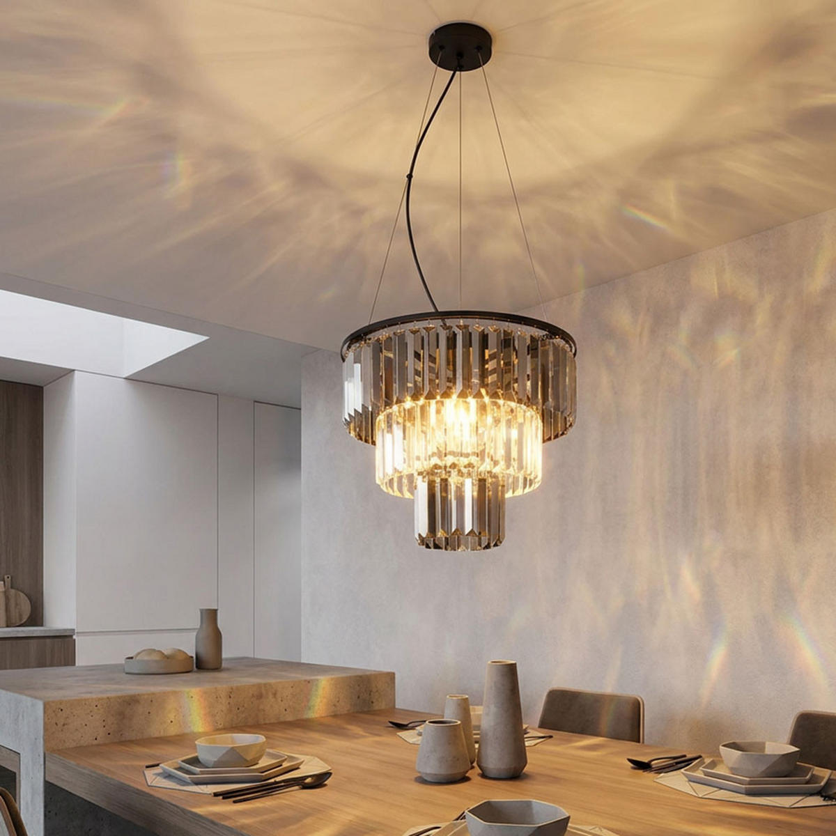 LED HÄNGELEUCHTE Metall Kristalloptik Schwarz - Schwarz, Glas (40/40/120cm) - Globo Lighting