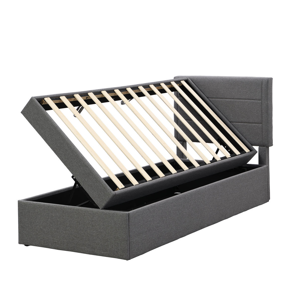 POLSTERBETT 90/200 cm Grau mit Stauraum und Lattenrost aus MDF - Grau, Holzwerkstoff (90/200cm) - OKWISH