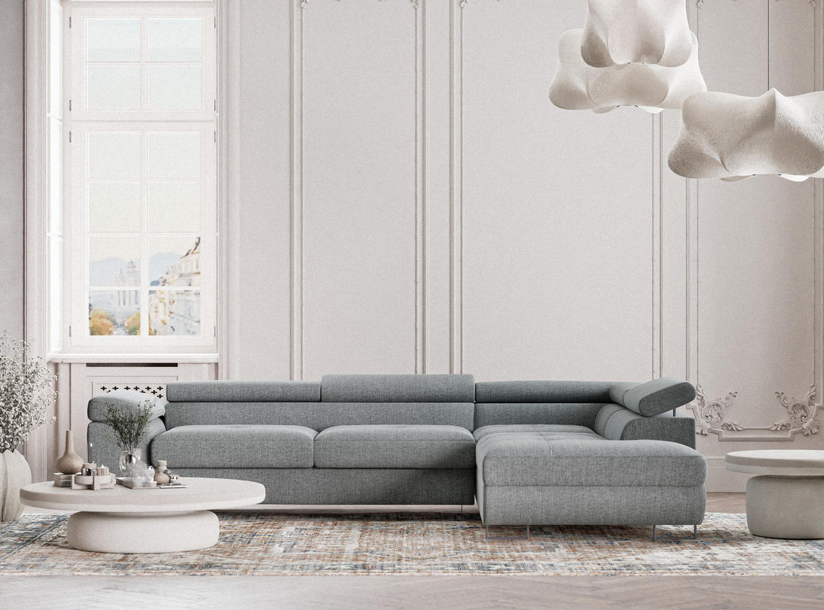 ECKSOFA Concord Blau grau Webstoff - Rechts Seite - Blaugrau/Schwarz, Holz/Holzwerkstoff (277/203cm) - Maison de Reve