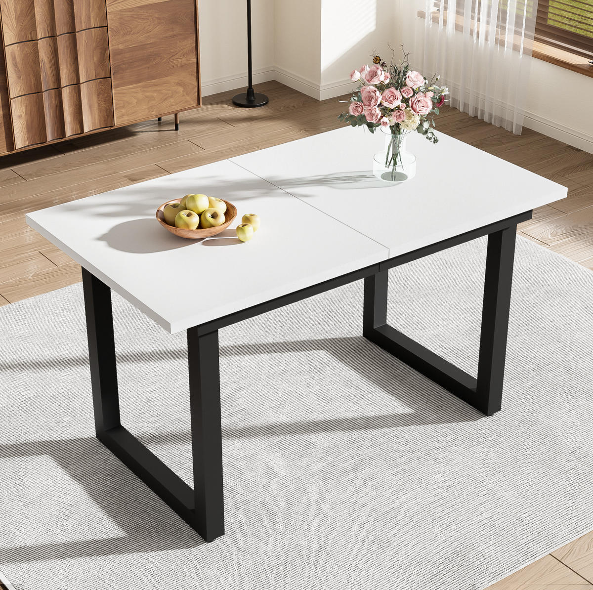 JÍDELNÍ stůl, 140/180/80/75 cm, MDF, bílá/černá, rozkládací - bílá, kompozitní dřevo (180/80/75cm) - BEAOK