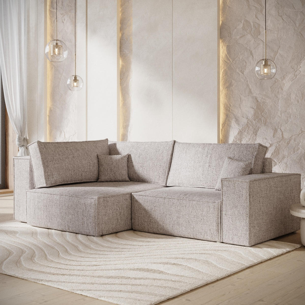 ECKSOFA AVION mit Schlaffunktion Beige im Neve Stoff - Beige/Schwarz, Holz/Holzwerkstoff (253/148cm) - AltaBeds