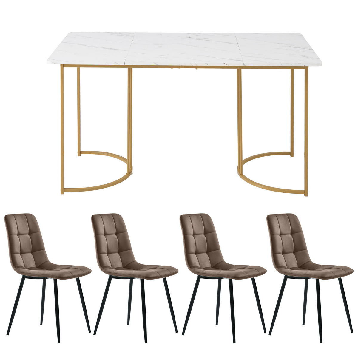 ESSGRUPPE Esstisch 4 Stühle MDF Weiß Braun 140x80cm - Braun, Holzwerkstoff (140/75/80cm) - FLIEKS