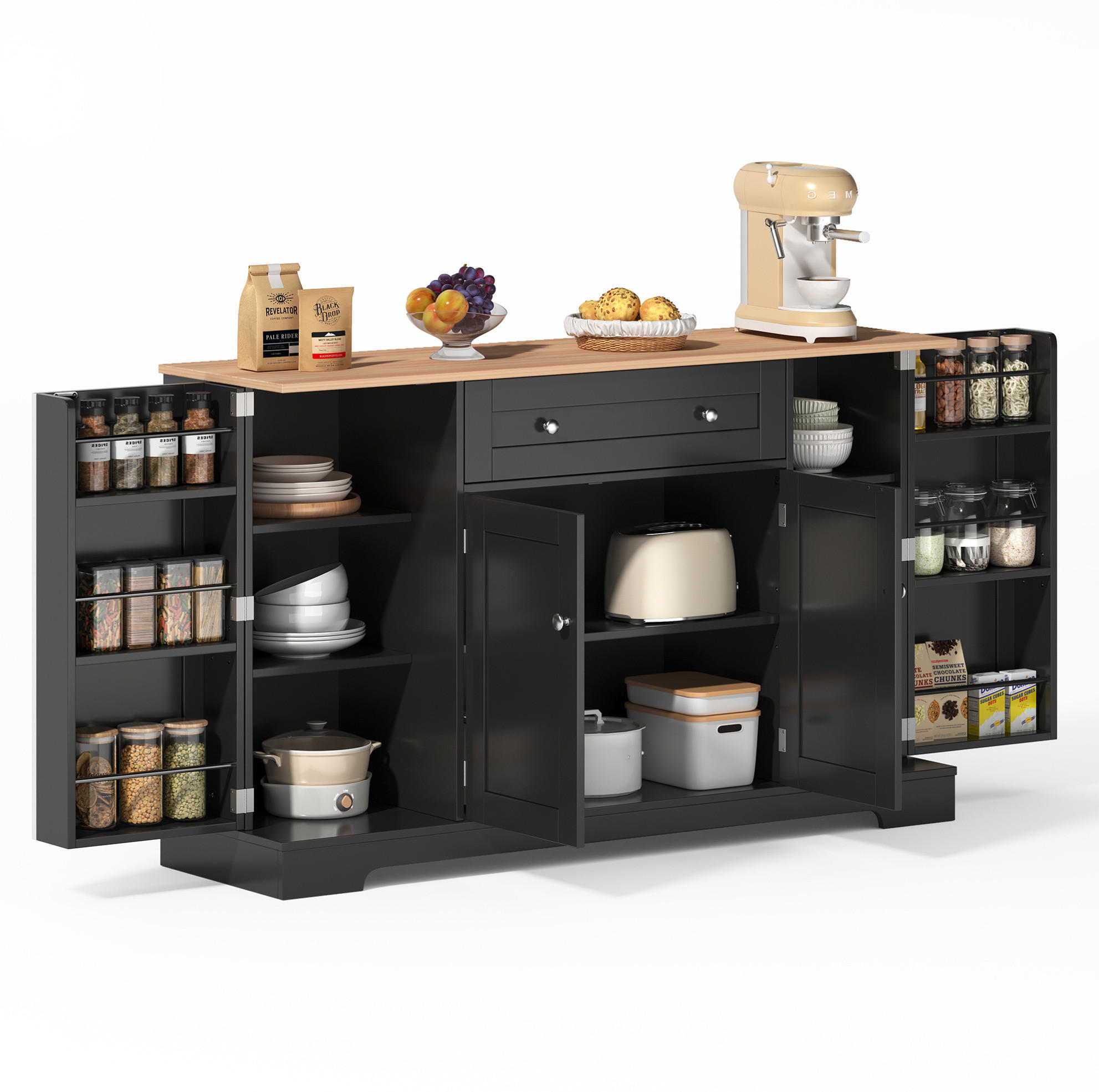 KOMODA, 138 cm, MDF, černá, s úložným prostorem a pojistkou proti překlopení - černá, kompozitní dřevo (138/85/40cm) - BEAOK