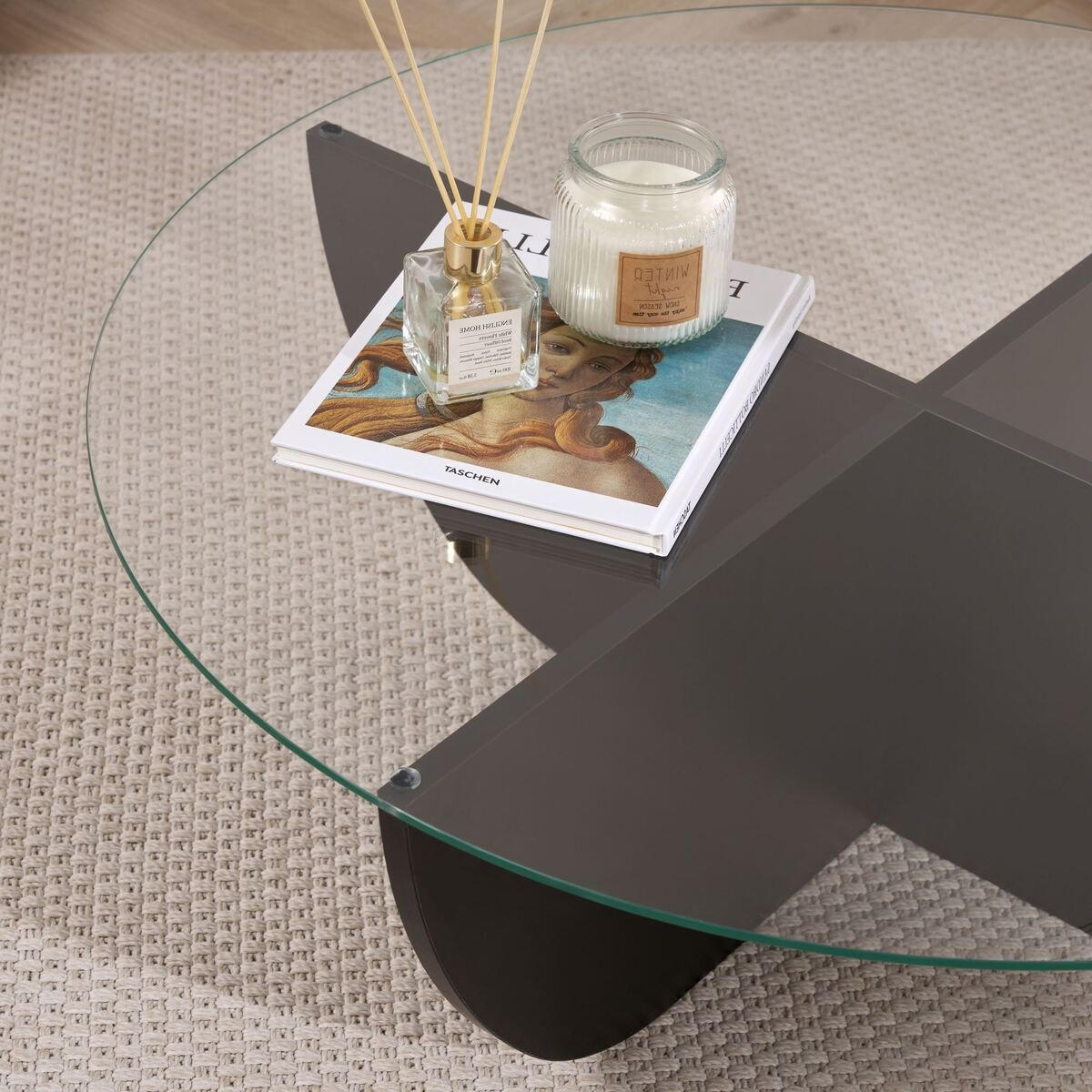 COUCHTISCH mit Glasplatte Nina 90/90/30 cm - Schwarz, Holzwerkstoff (98/90/30cm) - Calicosy