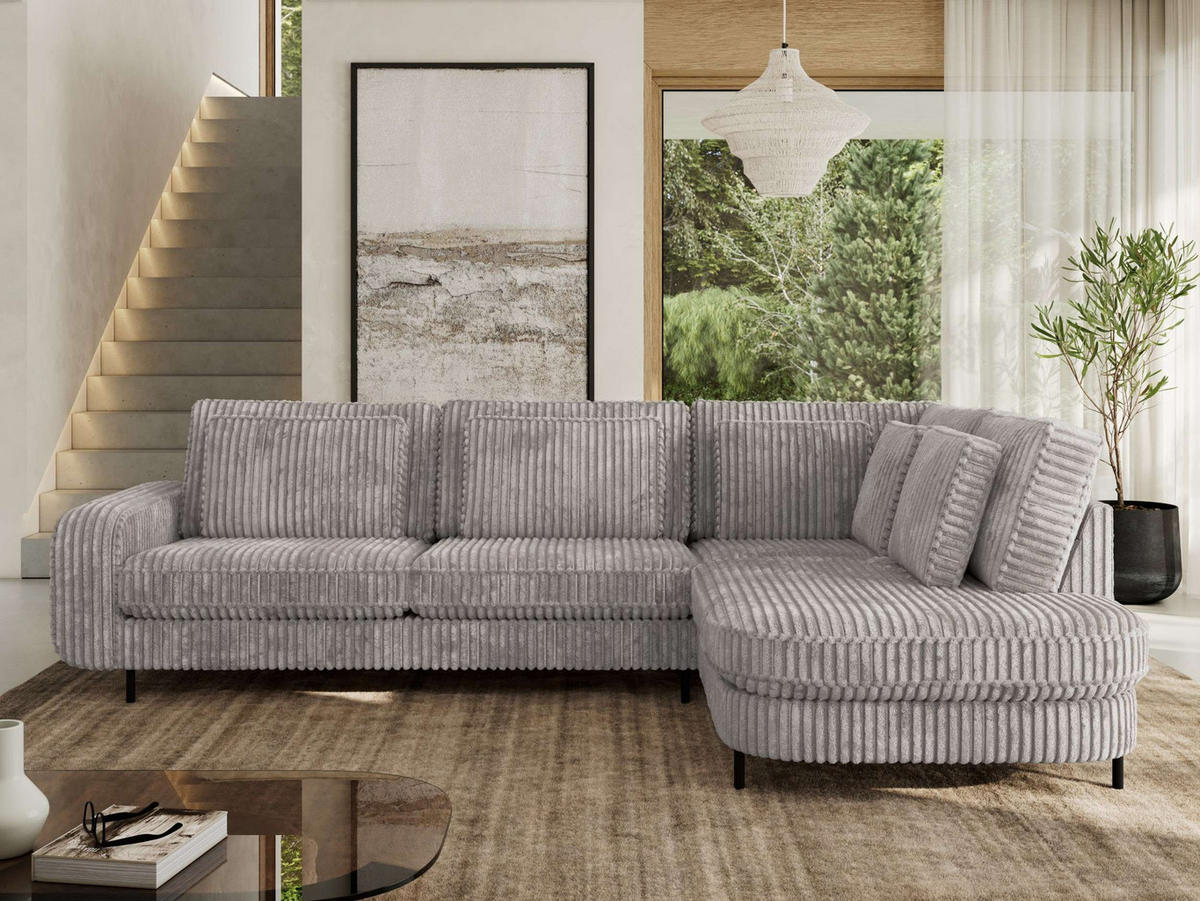ROHOVÁ SEDAČKA CALENO L - Světle šedá Manšestr - Levá Strana - černá/světle šedá, kov/textil (317/225cm) - MKS