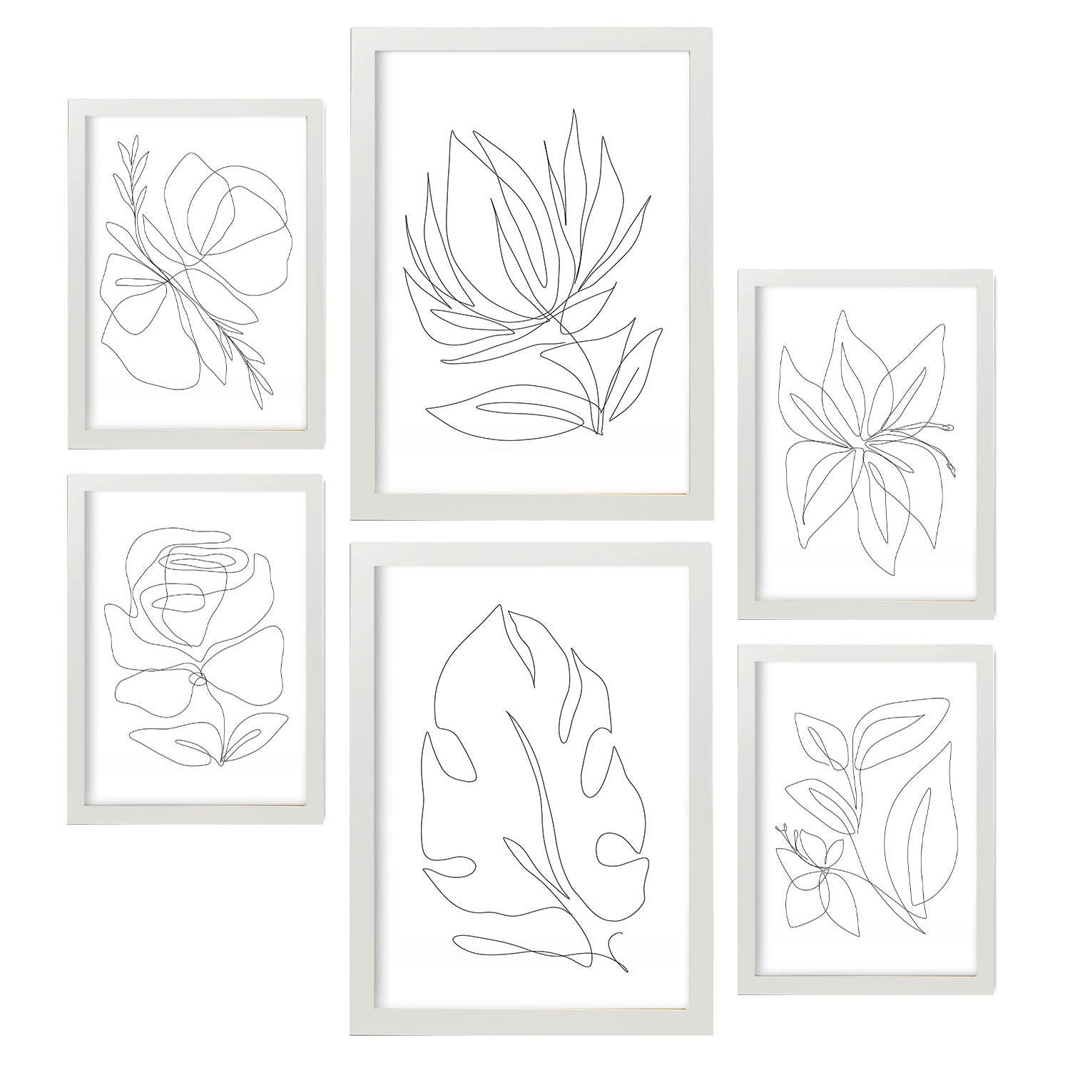 POSTER Set Mit 6 Fairer Fiore In Blume Zusammenfassung Ästhetische Dekorative Gemälde Für Ihr Wohnzimmer, Schlafzimmer, Zuhause A3 & A4 Weißer Rahmen - Weiß, Papier (29/3cm) - Nacnic