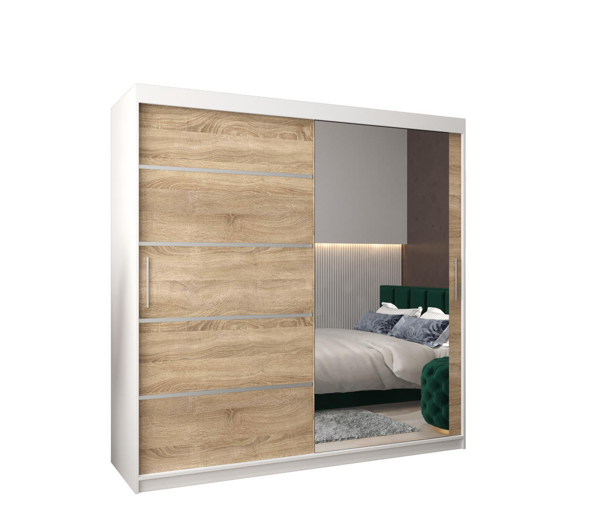 SCHWEBETÜRENSCHRANK 200/200/62 2-türig - Silberfarben/Weiß, Holz/Kunststoff (200/200/62cm) - MÖBEL KRYSPOL
