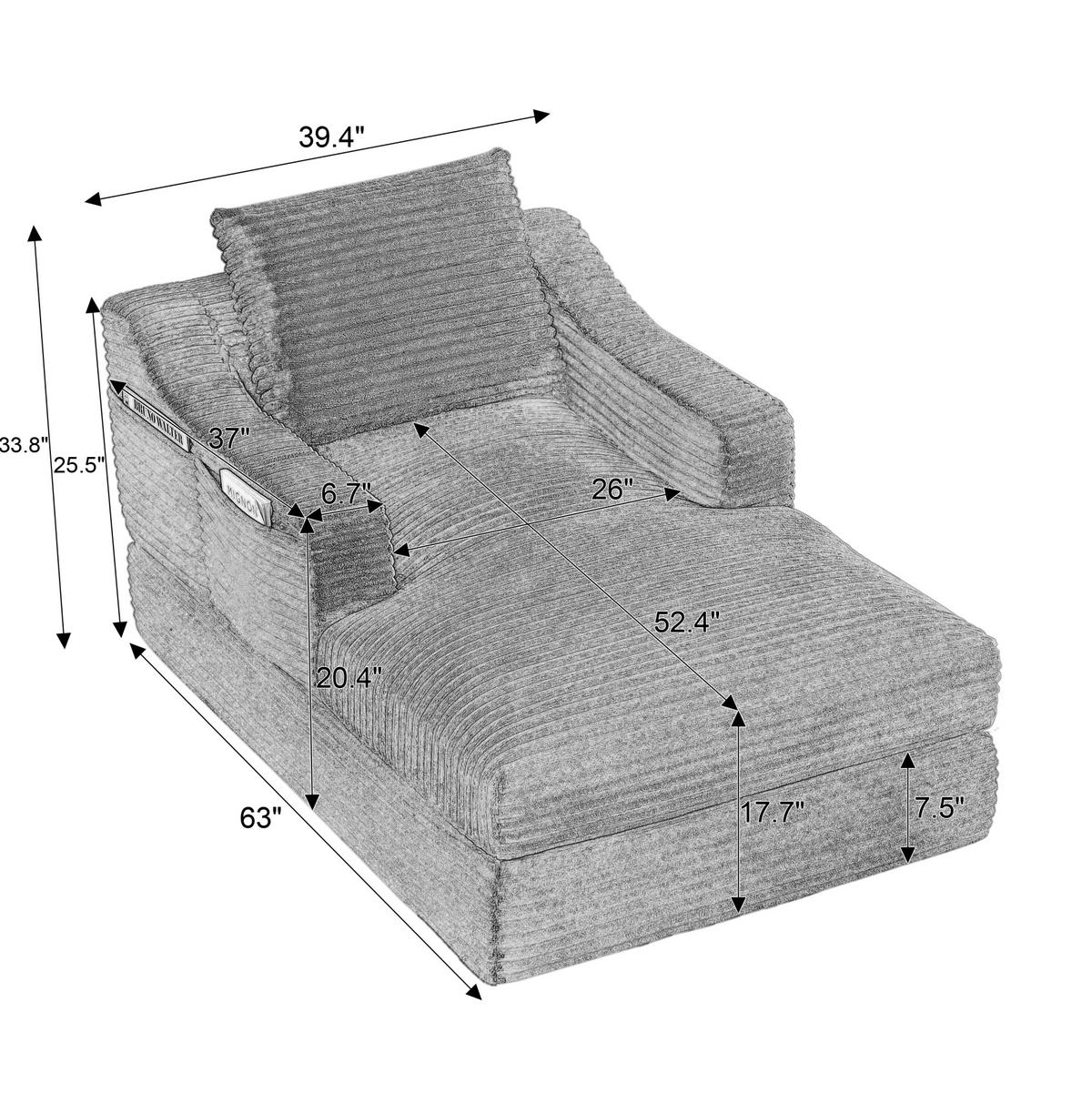 LOUNGESESSEL mit ausziehbarer Unterlage und Cordbezug, Dunkelgrau - Dunkelgrau, Kunststoff (162/68/100cm) - Redom
