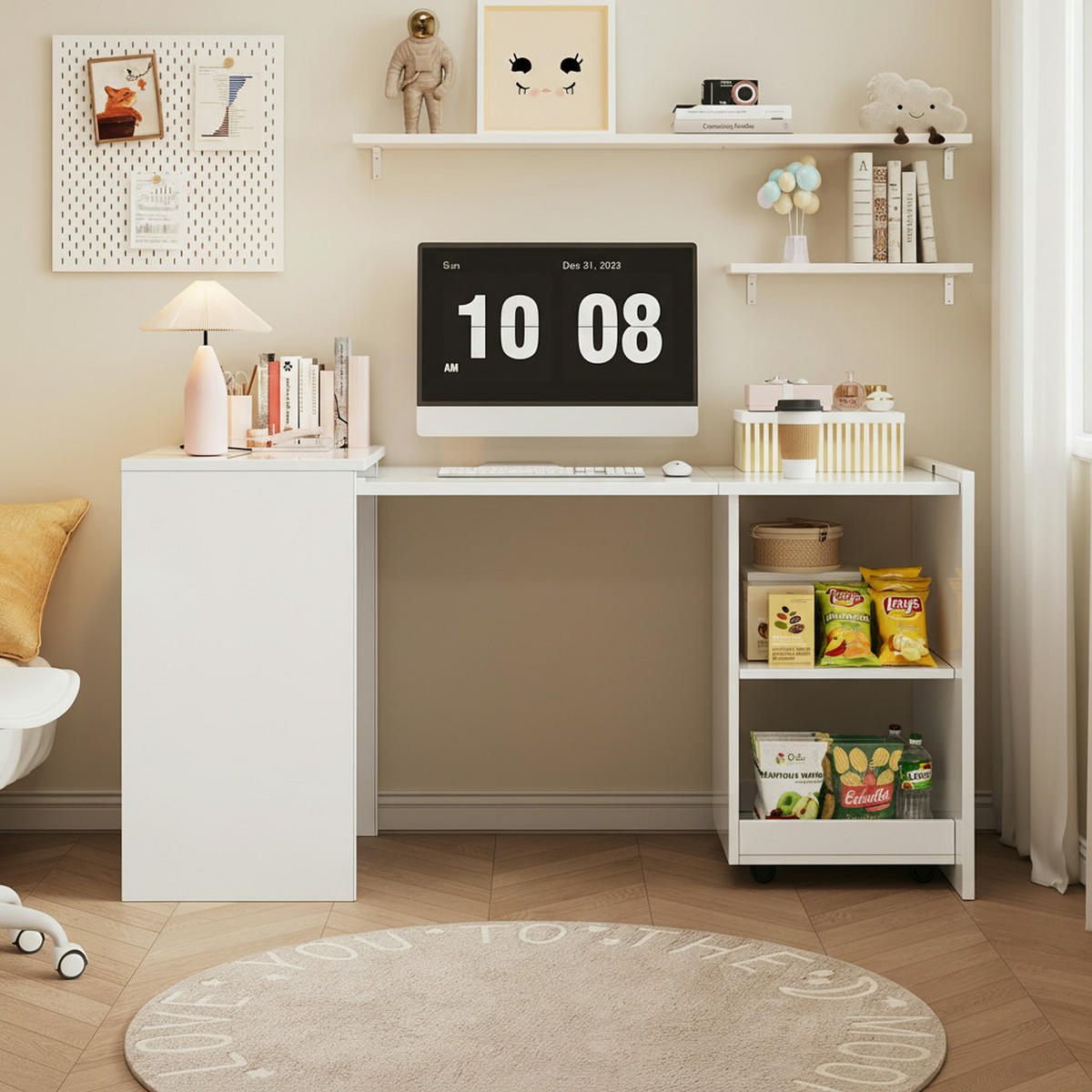 ECKSCHREIBTISCH Klapptisch mit Schrankfunktion Platzsparend mit Rollen für Arbeitszimmer Weiß 126 x 55 x 72,5 cm - Weiß, Holzwerkstoff (126/55/75cm) - EVRYAE