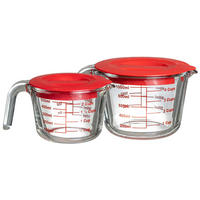 MESSBECHER Set (500 ml & 1 Liter) - mit Deckel - hitzebeständiges Glas - Rot, Glas (0.1L) - Sareva